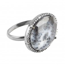 Vintage Dendritic opal oval Cut Cocktail Cubic Zirconia Ring